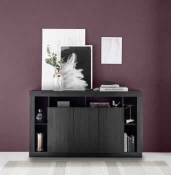 Credenze moderna di design a 3 ante, Nero frassinato Zenzero Shop