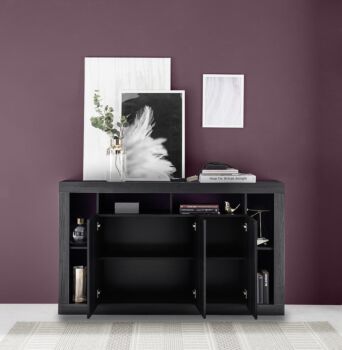 Credenze moderna di design a 3 ante, Nero frassinato Zenzero Shop