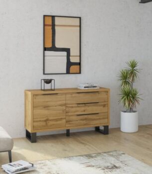 Salotto composto da 2 vetrine, porta TV e madia finitura quercia e metallo nero