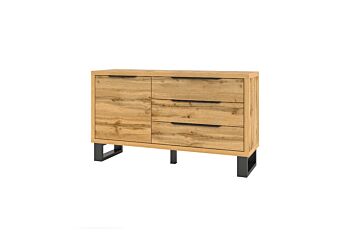 Madia 1 anta e 3 cassetti, finitura quercia e metallo nero 