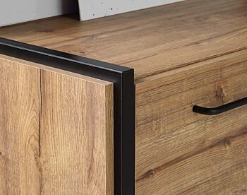 Vetrinetta industry 2 ante 1 cassetto, finitura Rovere Waterford e Nero