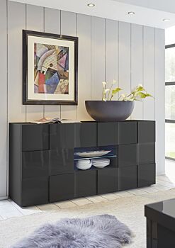 Credenza Grigio Lucido a 2 ante e 2 cassetti