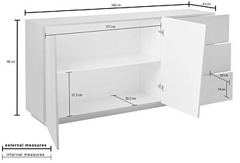 Madia credenza 2 ante 3 cassetti bianco lucido