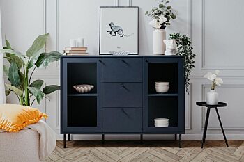 nuova Conveniente Madia 2 ante e 3 cassetti, finitura Blu scuro