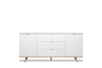 Madia in stile nordico in finitura Bianco e Quercia,  2 ante e 3 cassetti