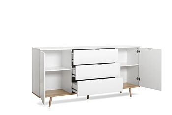 Madia in stile nordico in finitura Bianco e Quercia,  2 ante e 3 cassetti