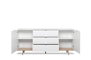 Madia in stile nordico in finitura Bianco e Quercia,  2 ante e 3 cassetti