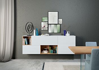 Madia sospesa moderna, finitura Bianco gesso e Nodato chiaro