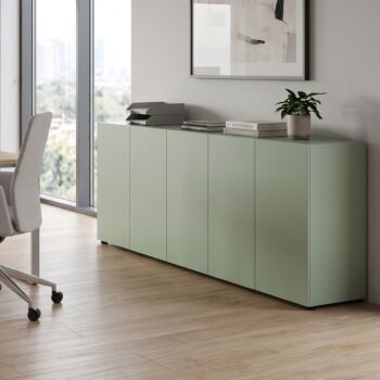Mobile contenitore da ufficio, 5 ante, Verde salvia laccato