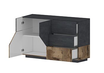 Madia moderna e di design 2 ante e 3 cassetti, Ardesia e Pero