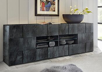 Credenza Moderna, Madia di Design, 2 ante e 4 cassetti, finitura Ossido