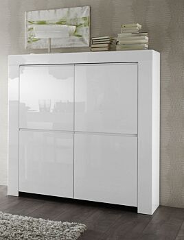 Moderno Mobile Credenza, Madia di Design, 4 ante Alta, Bianco Lucido