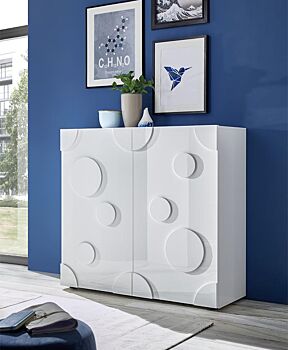 Madia contenitore Cerchio a 2 ante, finitura bianco lucido, design moderno