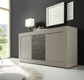 Credenza Moderna, Madia con 3 ante in finitura Tortora e Wenghè, Ultimo Pezzo