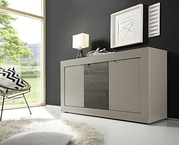 Credenza Moderna, Madia con 3 ante in finitura Tortora e Wenghè, Ultimo Pezzo