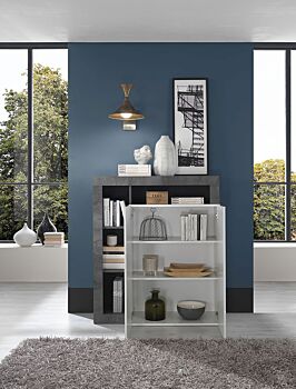 Madia alta di design con 2 ante in finitura bianco laccato lucido e ossido