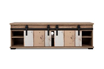 Porta Tv Tromso con 2 ante e un vano  in finitura Bianco anticato e Rovere anticato