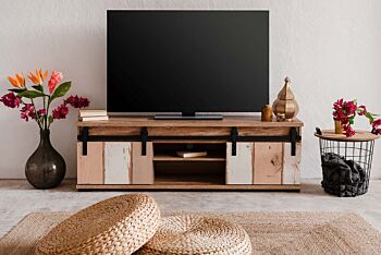 Porta Tv Tromso con 2 ante e un vano  in finitura Bianco anticato e Rovere anticato