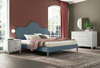 Letto matrimoniale king size Vittoria con testata retrofinita in Blu opale