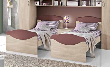 Letto singolo Marica per camerette, finitura Olmo e Verde Papua