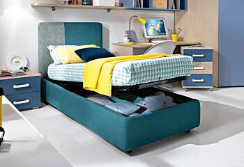 Letto singolo in tessuto Michele per camerette per ragazzi, finitura Blu