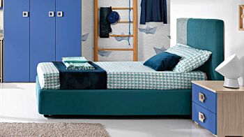 Letto singolo in tessuto Michele per camerette per ragazzi, finitura Blu