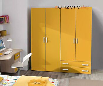 Armadio moderno Giallo e Olmo con 4 ante battenti 2 cassetti