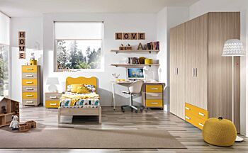 Letto singolo Dasy moderno con testiera gialla, linea onda