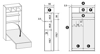 Letto verticale a scomparsa con vani a giorno L.120, Made in Italy