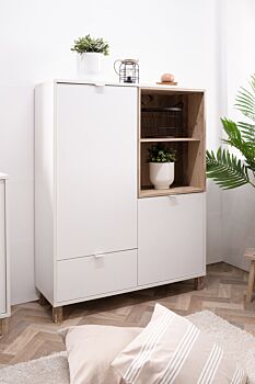 Madia buffet Kilsbo con 2 ante e 1 cassetto in finitura Bianco opaco e Legno vecchio