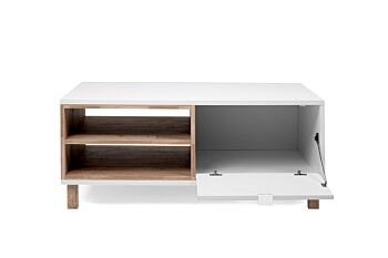 Soggiorno Kilsbo composto da un porta Tv, una madia e un tavolino in finitura Bianco opaco e Legno vecchio