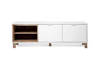 Soggiorno Kilsbo composto da un porta Tv, una madia e un tavolino in finitura Bianco opaco e Legno vecchio