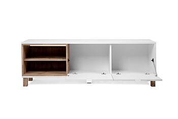 Soggiorno Kilsbo composto da un porta Tv, una madia e un tavolino in finitura Bianco opaco e Legno vecchio