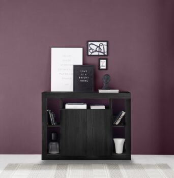 Credenza alta salvaspazio a 2 ante, Nero frassinato