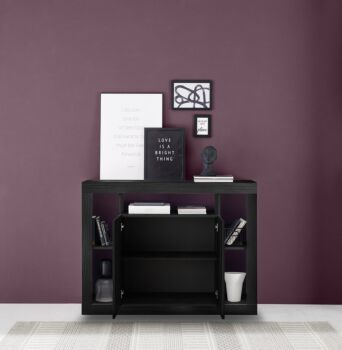 Credenza alta salvaspazio a 2 ante, Nero frassinato