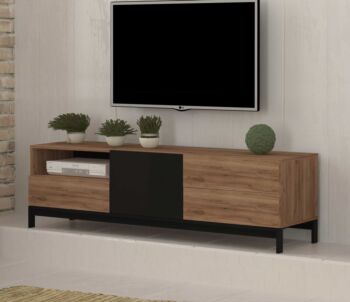 Porta TV industry, 3 cassetti 1 anta in finitura noce e nero