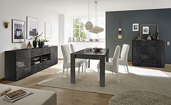 Sala completa di tavolo, 1 madia con 4 cassetti e 1 madia 2 ante, grigio serigrafato
