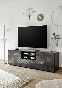 Base porta TV a 2 ante, 1 cassetto grigio serigrafato