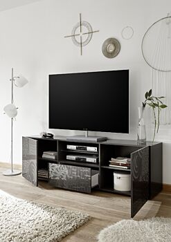 Base porta TV a 2 ante, 1 cassetto grigio serigrafato