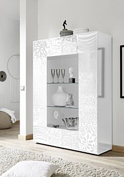 Vetrina a 2 ante in bianco laccato lucido serigrafato