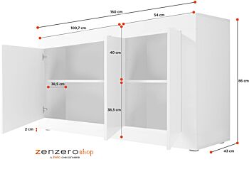 Credenza Moderna, Madia Bianca Lucida con 3 ante in finitura Cemento