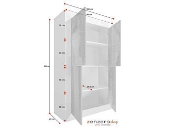Credenza Moderna, Madia di Design, 4 ante Alta, finitura Bianco Lucido