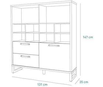 Libreria Industry per ufficio con 2 cassetti e un'anta in finitura Rovere e Grigio smoke