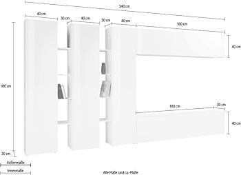Conveniente Parete attrezzata L.340 cm, finitura Antracite lucido, Made in Italy