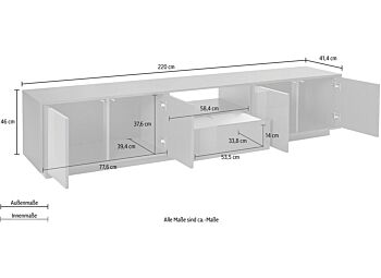 Porta tv laccato lucido antracite con cassetto centrale e quattro ante laterali