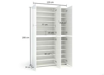 Scarpiera alta a 6 ante moderna Bianco lucido, Made in Italy