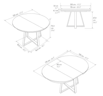 Tavolo con 2 allunghe da 40 cm