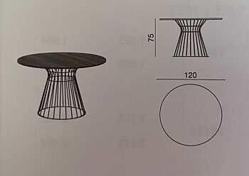 Tavolo tondo con piano in grafica e struttura in metallo antracite 