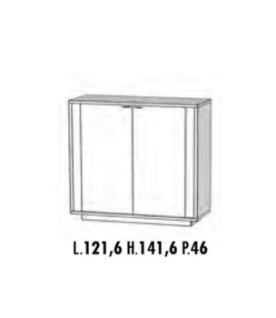 Madia di Design Alta, Credenza Moderna 2 ante, Bianco Nobilitato e Opera