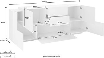 Elegante Credenza moderna 5 ante e 2 cassetti, finitura Bianca